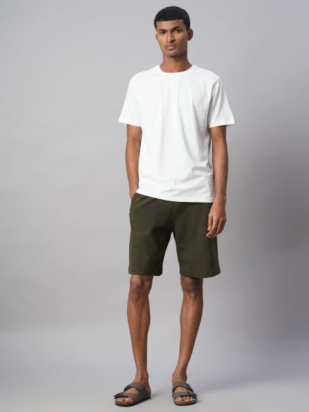Men's Green 100% Cotton Regular Fit Knit Shorts