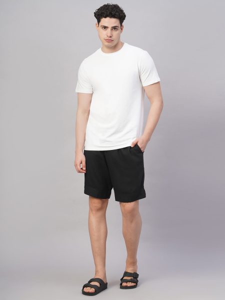 Men's Black Linen Viscose Regular Fit Shorts