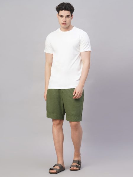 Men's Olive Linen Viscose Regular Fit Shorts