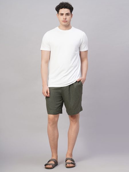 Men's Slate Grey Linen Viscose Regular Fit Shorts