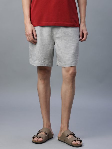 Men's Grey 100% Cotton Regular Fit Shorts