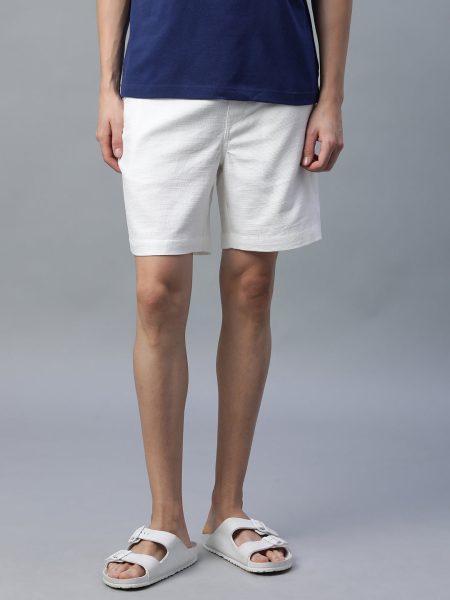 Men's White 100% Cotton Regular Fit Shorts